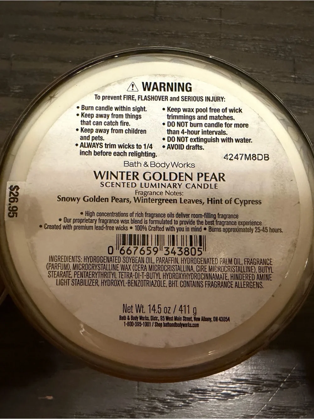 Bath & Body Works Winter Pear Candle - Gold & White and Sea Salt & Neroli
